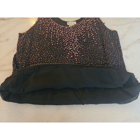 Vintage Judith Anne Creations Small 100% Silk Black & Gold Beaded Flowy Tank Top - Picture 6 of 14